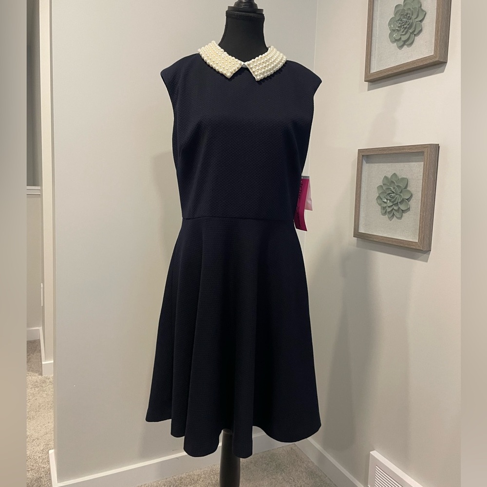 Betsey Johnson Navy Blue Dress with Pearl Collar NWT!